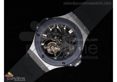 Big Bang Skeleton Tourbillon SS Ceramic Bezel on Black Rubber Strap