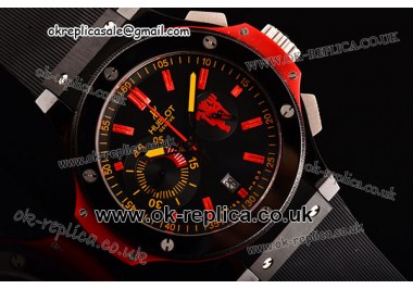 Hublot Big Bang Red Devil Swiss Valjoux 7750 Automatic Movement PVD Case Ceramic Bezel Black Dial and Red Stick Marker Rubber Strap