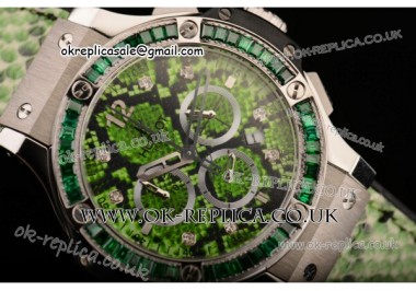 Hublot Big Bang Boa Bang Chrono Miyota OS20 Quartz Steel Case with Green Boa Dial Diamond Bezel and Green Boa Leather Strap