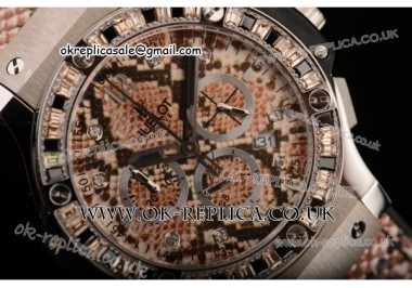 Hublot Big Bang Boa Bang Chrono Miyota OS20 Quartz Steel Case with Brown Boa Dial Diamond Bezel and Brown Boa Leather Strap