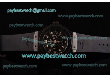 Hublot Big Bang Carbon 1:1 Original Chrono 301.QX.1740.GR Black Dial Stick Markers Black Rubber Strap Carbon Fibre Watch