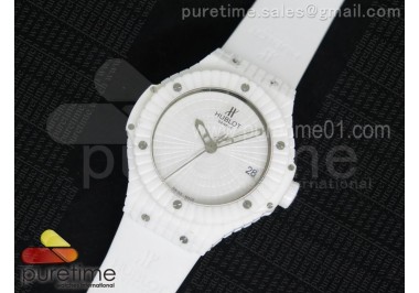 Big Bang Caviar White Ceramic 41mm White Ceramic Dial on White Rubber Strap A2824