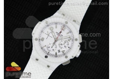 Big Bang Caviar Chrono 44mm White Ceramic White Dial on White Rubber Strap A7750