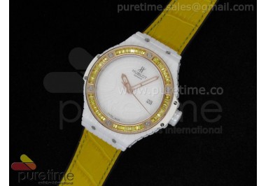 Big Bang 41mm White Caviar RG/Yellow Bezel  on Yellow Gummy Strap A2824