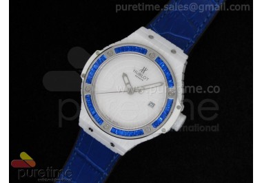 Big Bang 41mm White Caviar SS/Blue Bezel  on Blue Gummy Strap A2824