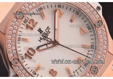 Hublot Big Bang 38mm Swiss ETA Quartz Rose Gold Case with White Dial and White Bezel - Diamond Bezel