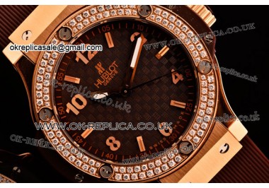 Hublot Big Bang Cappuccino Gold Swiss Quartz  Rose Gold Case with Brown Carbon Fiber Dial and Diamond Bezel