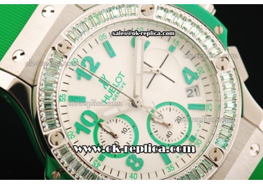 Hublot Big Bang Chronograph Swiss Quartz Movement Green Diamond Bezel with Green Markers and Green Rubber Strap-Lady Model