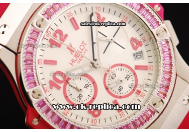 Hublot Big Bang Chronograph Swiss Quartz Movement Pink Diamond Bezel with Pink Markers and Pink Rubber Strap-Lady Model