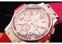 Hublot Big Bang Chronograph Swiss Quartz Movement Pink Diamond Bezel with Pink Markers and Pink Rubber Strap-Lady Model