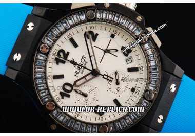 Hublot Big Bang Chronograph Swiss Quartz Movement PVD Case with Blue Diamond Bezel and Blue Rubber Strap-Lady Model