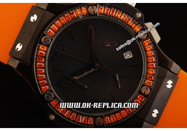 Hublot Big Bang Chronograph Swiss Quartz Movement PVD Case with Orange Diamond Bezel and Orange Rubber Strap-Lady Model