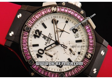 Hublot Big Bang Chronograph Swiss Quartz Movement PVD Case with Pink Diamond Bezel and Pink Rubber Strap-Lady Model