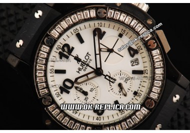 Hublot Big Bang Chronograph Swiss Quartz Movement PVD Case with White Diamond Bezel White Dial and Black Rubber Strap-Lady Model