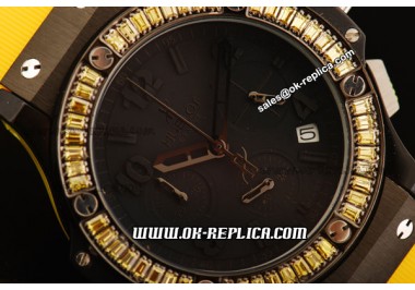 Hublot Big Bang Chronograph Swiss Quartz Movement PVD Case with Yellow Diamond Bezel and Yellow Rubber Strap-Lady Model