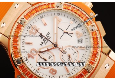 Hublot Big Bang Chronograph Swiss Quartz Movement Rose Gold Case with Orange Diamond Bezel and Orange Rubber Strap-Lady Model