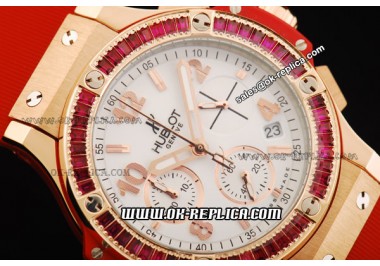 Hublot Big Bang Chronograph Swiss Quartz Movement Rose Gold Case with Pink Diamond Bezel and Red Rubber Strap-Lady Model