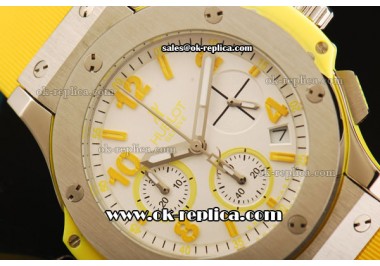 Hublot Big Bang Chronograph Swiss Quartz Movement Steel Case with White Dial and Yellow Rubber Strap-Lady Model