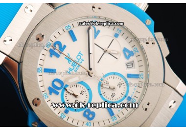 Hublot Big Bang Chronograph Swiss Quartz Movement White Dial with Blue Markers and Blue Rubber Strap-Lady Model