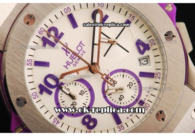 Hublot Big Bang Chronograph Swiss Quartz Movement White Dial with Purple Markers and Purple Rubber Strap-Lady Model