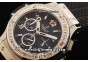 Hublot Big Bang Chronograph Swiss Quartz Movement White Diamond Bezel with Black Dial and Black Rubber Strap-Lady Model