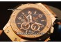 Hublot Big Bang Chronograph Swiss Quartz Rose Gold Case with Black Dial and Black Rubber Strap - Diamond Bezel