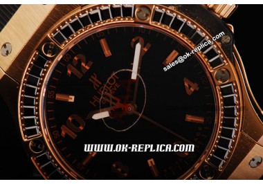 Hublot Big Bang Diamond Bezel Swiss Quartz Movement Rose Gold Case with Black Diamond Bezel and Black Dial-Lady Size