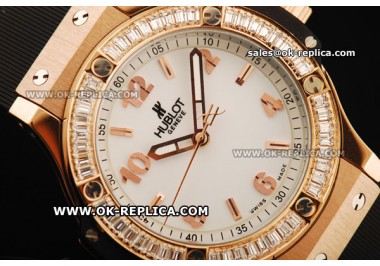 Hublot Big Bang Diamond Bezel Swiss Quartz Movement Rose Gold Case with White Dial and Black Rubber Strap