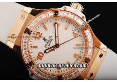 Hublot Big Bang Diamond Bezel Swiss Quartz Movement Rose Gold Case with White Diamond Bezel and White Dial-Lady Size