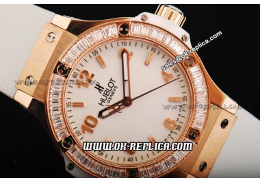 Hublot Big Bang Diamond Bezel Swiss Quartz Movement Rose Gold Case with White Diamond Bezel and White Dial-Lady Size