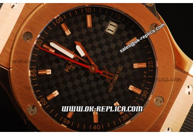 Hublot Big Bang Miyota Automatic Rose Gold Case with Black Grid Dial and Stick Markers-Lady Model