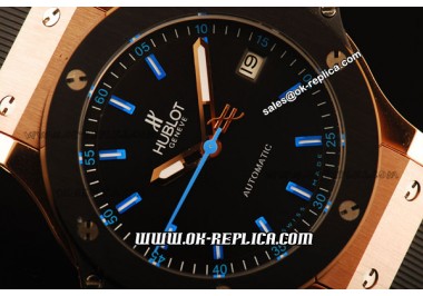 Hublot Big Bang Miyota Automatic Rose Gold Case with PVD Bezel and Black Rubber Band-Lady Model