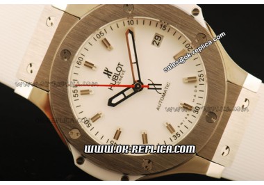 Hublot Big Bang Miyota Automatic Steel Case with White Dial and White Rubber Strap-Lady Model