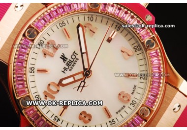 Hublot Big Bang Pink Diamond Bezel Swiss Quartz Movement Rose Gold Case with White Dial and Pink Rubber Strap