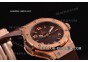 Hublot Big Bang Swiss ETA Quartz Rose Gold Case with Brown Carbon Fiber Dial and Brown Rubber Strap - Stick/Numeral Markers