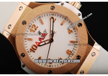 Hublot Big Bang Swiss Quartz Movement Rose Gold Case with White Dial and White Rubber Strap-Lady Size