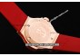 Hublot Big Bang Swiss Quartz Movement Rose Gold Case/Bezel with White Dial Rose Gold Markers-Red Rubber Strap