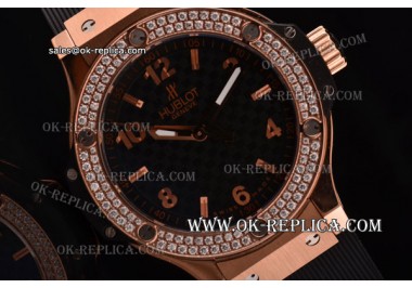 Hublot Big Bang Swiss Quartz Rose Gold Case with Diamond Bezel and Black Rubber Strap -Stick/Numeral Markers