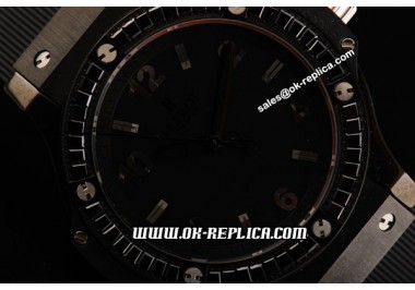 Hublot Lady Big Bang Diamond Bezel Swiss Quartz Movement PVD Case/Bezel with Black Dial and Black Rubber Strap