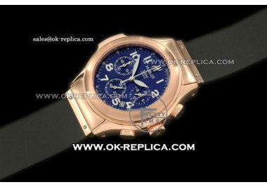 Hublot MDM Chronograph Swiss Quartz Movement Rose Gold Case with Blue Dial and Black Rubber Strap - Lady Size