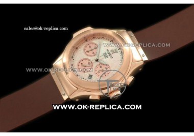 Hublot MDM Chronograph Swiss Quartz Movement Rose Gold Case with White MOP Dial and Brown Rubber Strap - Lady Size