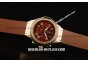 Hublot MDM Ladies Chronograph Swiss ETA Quartz Steel Case with Diamond Bezel and Brown Rubber Strap - Brown Dial