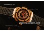 Hublot King Power Swiss Valjoux 7750 Automatic Rose Gold Case with Semi-Skeleton Dial and Black Rubber Strap - Red Markers