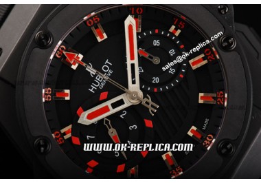 Hublot King Power Black Magic Ceramic Swiss Valjoux 7750 Automatic Movement Full Ceramic Case with Red Stick Markers and Black Dial-Black Rubber Strap