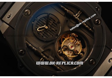 Hublot King Power Swiss Tourbillon Manual Winding Movement Ceramic Case with Black Dial and Black Rubber Strap