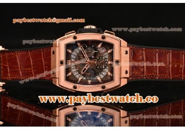 Hublot MP-06 Senna Chrono T854657 Skeleton Dial Brown Leather Rose Gold Watch