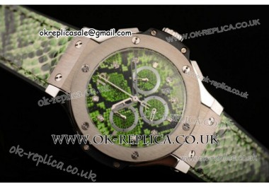 Hublot Big Bang Boa Bang Chrono Miyota OS20 Quartz Steel Case with Green Boa Dial Diamond Markers and Green Boa Leather Strap