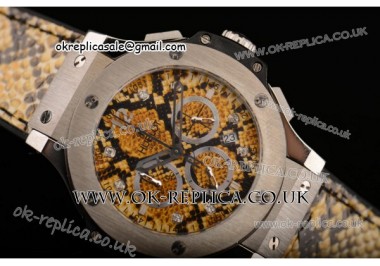 Hublot Big Bang Boa Bang Chrono Miyota OS20 Quartz Steel Case with Yellow Boa Dial Diamond Markers and Yellow Boa Leather Strap