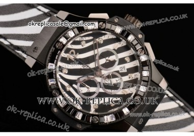 Hublot Big Bang Zebra Bang Chrono Miyota OS20 Quartz PVD Case with Diamond Bezel Diamond/Stick/Arabic Markers and Zebra-print Leather Strap