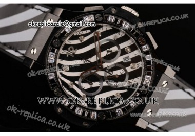 Hublot Big Bang Zebra Bang Chrono Miyota OS20 Quartz PVD Case with Zebra-print  Dial Diamond Bezel and Zebra-print Leather Strap